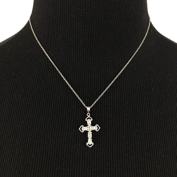 PRIME ART sterling silver & CZ cross pendant necklace - 16" cubic zirconia - Picture 3 of 8